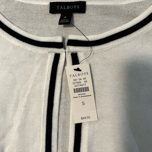 Talbots Women's White and Black Trim Cardigan